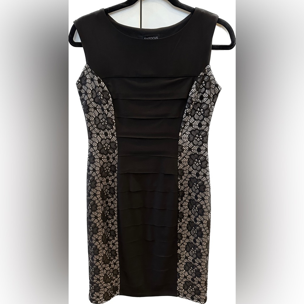 EnFocus Studio Pencil Dress, BLACK LACE LIKE OVERLAY